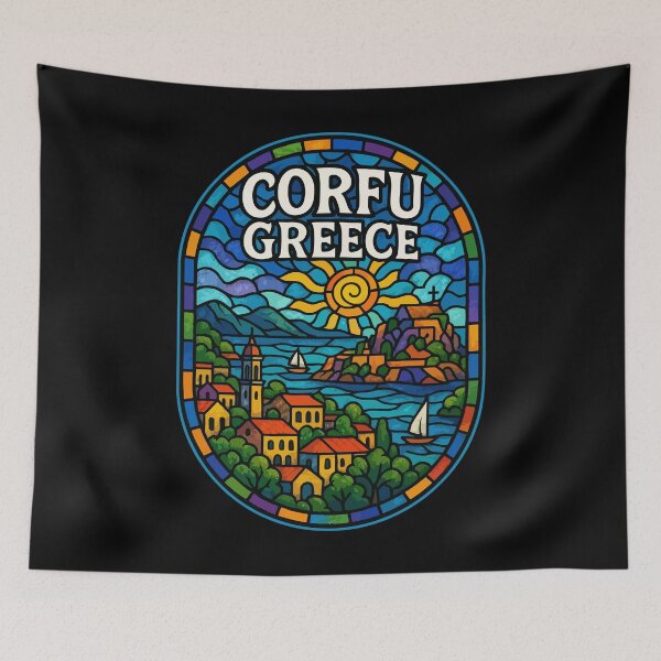 Item preview, Corfu Island Greece Stained Glass Travel designed and sold by TomFrontierArt.