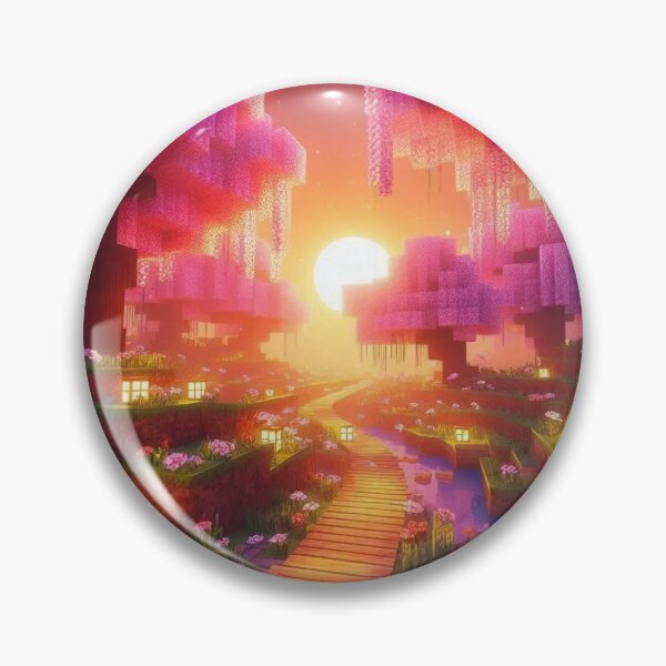 Item preview, Minecraft world, Japanese garden, cherry blossom trees, Japan, gaming, blue sky, pixel art, blocky digital landscape designed and sold by Sugar Wisdom .