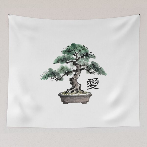 Item preview, Bonsai Tree Sumi-e Style Japanese Love Calligraphy designed and sold by Artycom.