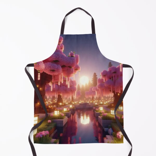 Item preview, Minecraft world, Japanese garden, cherry blossom trees, Japan, gaming, blue sky, pixel art, blocky digital landscape designed and sold by Sugar Wisdom .