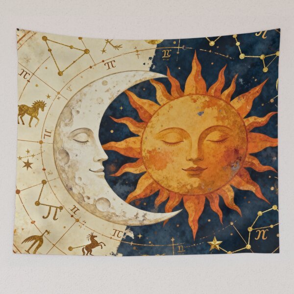 Item preview, Celestial Zodiac Harmony: Vintage Sun and Moon Map designed and sold by CharlieDesings.