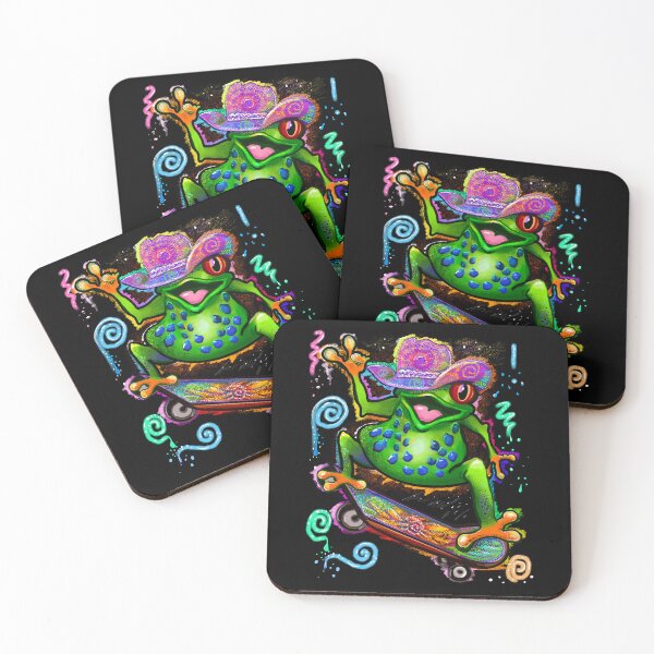 Item preview, Peace Sign Skateboard Frog in Bright Colorful Cowboy Hat designed and sold by Artonmytee.
