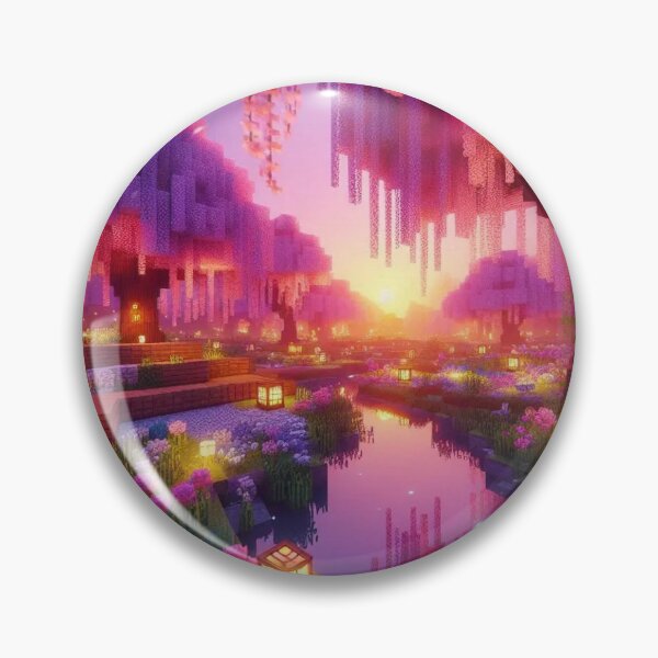 Item preview, Minecraft world, Japanese garden, cherry blossom trees, Japan, gaming, blue sky, pixel art, blocky digital landscape designed and sold by Sugar Wisdom .