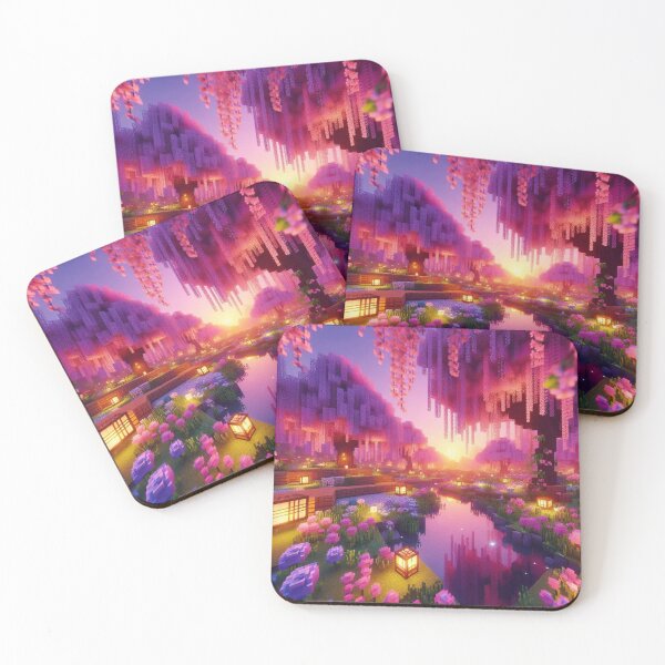 Item preview, Minecraft world, Japanese garden, cherry blossom trees, Japan, gaming, blue sky, pixel art, blocky digital landscape designed and sold by Sugar Wisdom .
