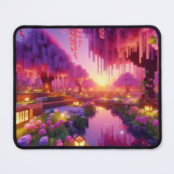 Item preview, Minecraft world, Japanese garden, cherry blossom trees, Japan, gaming, blue sky, pixel art, blocky digital landscape designed and sold by Sugar Wisdom .