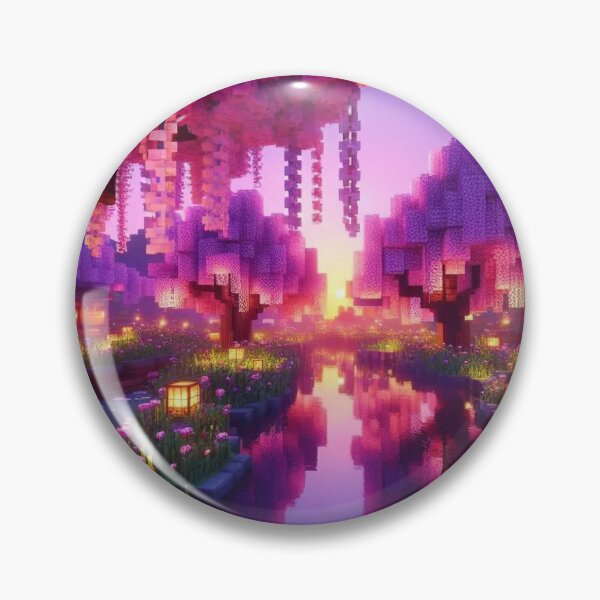Item preview, Minecraft world, Japanese garden, cherry blossom trees, Japan, gaming, blue sky, pixel art, blocky digital landscape designed and sold by Sugar Wisdom .