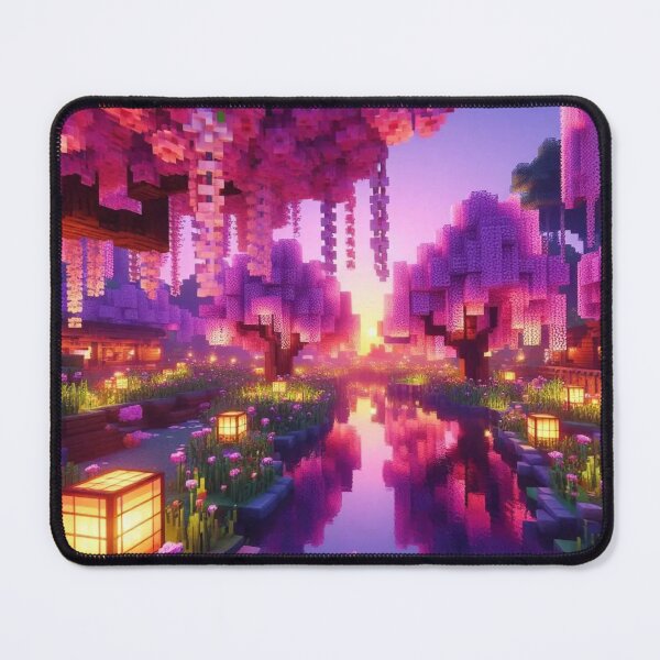 Item preview, Minecraft world, Japanese garden, cherry blossom trees, Japan, gaming, blue sky, pixel art, blocky digital landscape designed and sold by Sugar Wisdom .