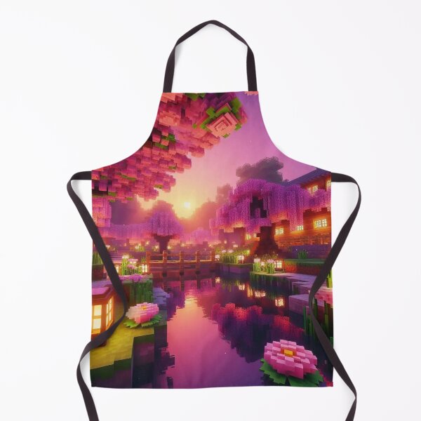 Item preview, Minecraft world, Japanese garden, cherry blossom trees, Japan, gaming, blue sky, pixel art, blocky digital landscape designed and sold by Sugar Wisdom .