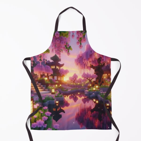 Item preview, Minecraft world, Japanese garden, cherry blossom trees, Japan, gaming, blue sky, pixel art, blocky digital landscape designed and sold by Sugar Wisdom .