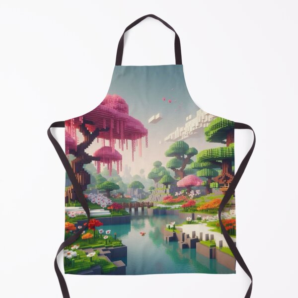Item preview, Minecraft world, Japanese garden, cherry blossom trees, Japan, gaming, blue sky, pixel art, blocky digital landscape designed and sold by Sugar Wisdom .