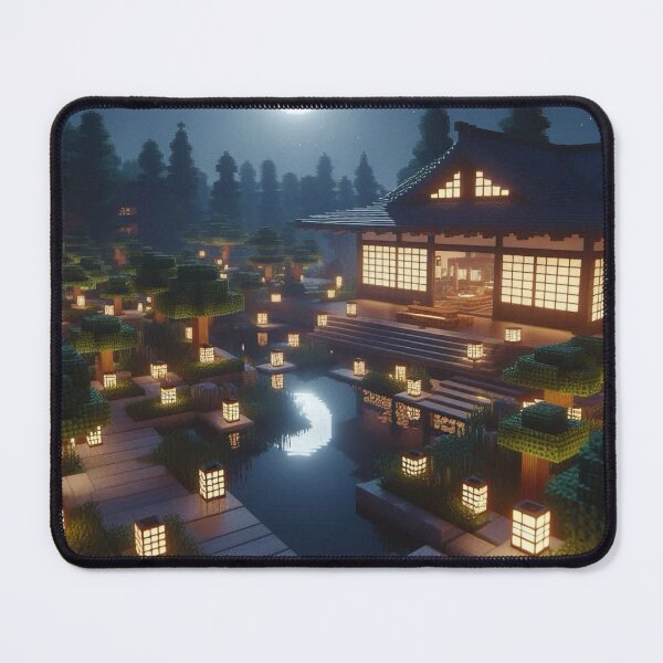 Item preview, Minecraft world, Japanese garden, cherry blossom trees, Japan, gaming, blue sky, pixel art, blocky digital landscape designed and sold by Sugar Wisdom .