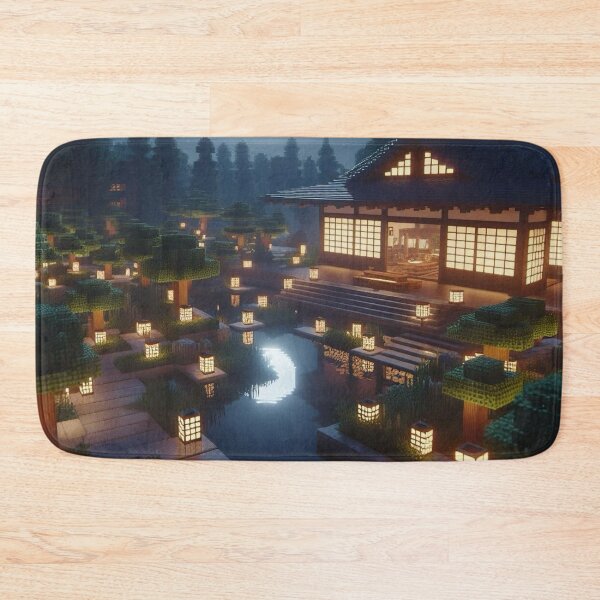 Item preview, Minecraft world, Japanese garden, cherry blossom trees, Japan, gaming, blue sky, pixel art, blocky digital landscape designed and sold by Sugar Wisdom .