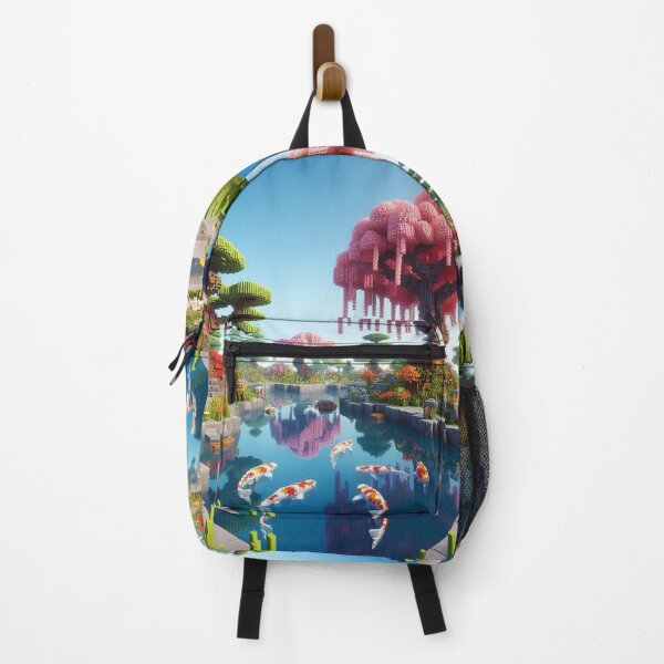 Item preview, Minecraft world, Japanese garden, cherry blossom trees, Japan, gaming, blue sky, pixel art, blocky digital landscape designed and sold by Sugar Wisdom .
