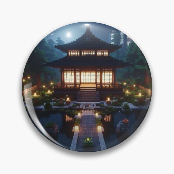 Item preview, Minecraft world, Japanese garden, cherry blossom trees, Japan, gaming, blue sky, pixel art, blocky digital landscape designed and sold by Sugar Wisdom .