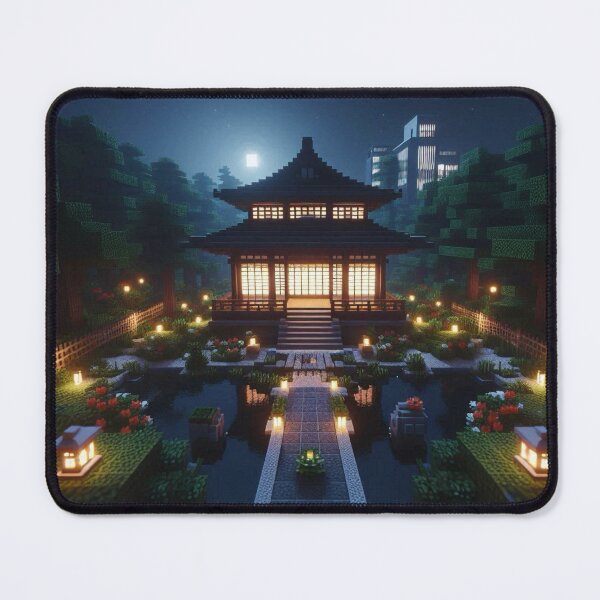 Item preview, Minecraft world, Japanese garden, cherry blossom trees, Japan, gaming, blue sky, pixel art, blocky digital landscape designed and sold by Sugar Wisdom .