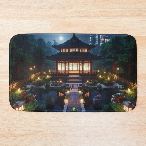 Item preview, Minecraft world, Japanese garden, cherry blossom trees, Japan, gaming, blue sky, pixel art, blocky digital landscape designed and sold by Sugar Wisdom .