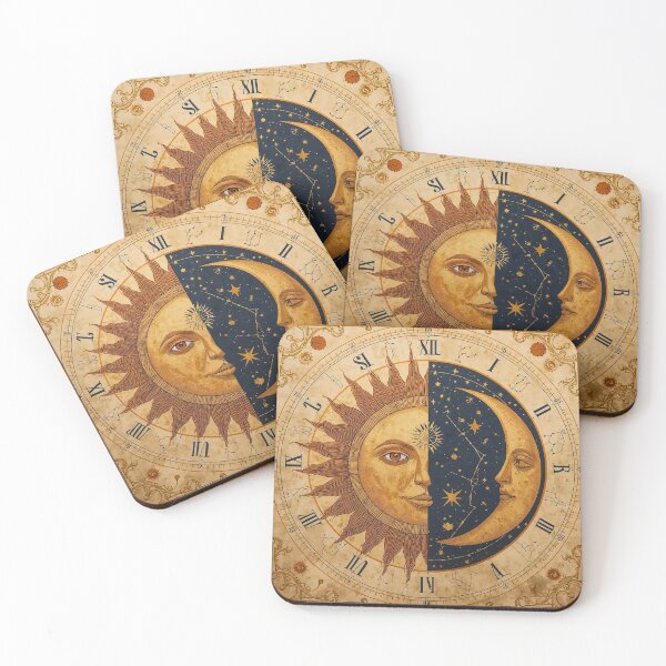 Item preview, Vintage Celestial Sundial: Symmetrical Sun and Moon Zodiac Clock designed and sold by CharlieDesings.