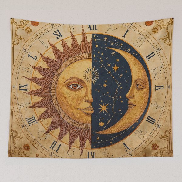 Item preview, Vintage Celestial Sundial: Symmetrical Sun and Moon Zodiac Clock designed and sold by CharlieDesings.