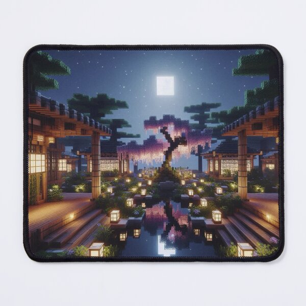 Item preview, Minecraft world, Japanese garden, cherry blossom trees, Japan, gaming, blue sky, pixel art, blocky digital landscape designed and sold by Sugar Wisdom .