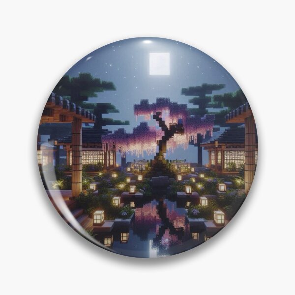 Item preview, Minecraft world, Japanese garden, cherry blossom trees, Japan, gaming, blue sky, pixel art, blocky digital landscape designed and sold by Sugar Wisdom .