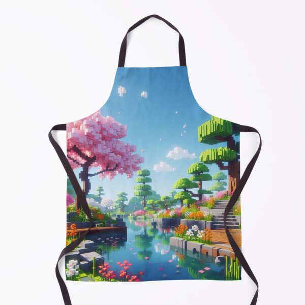 Item preview, Minecraft world, Japanese garden, cherry blossom trees, Japan, gaming, blue sky, pixel art, blocky digital landscape designed and sold by Sugar Wisdom .