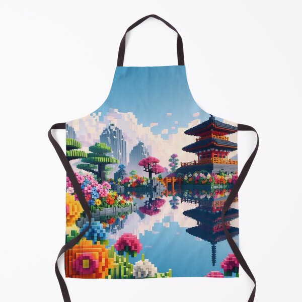Item preview, Minecraft world, Japanese garden, cherry blossom trees, Japan, gaming, blue sky, pixel art, blocky digital landscape designed and sold by Sugar Wisdom .