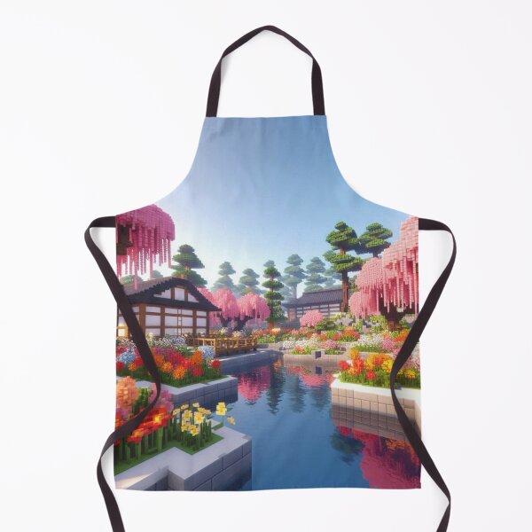 Item preview, Minecraft world, Japanese garden, cherry blossom trees, Japan, gaming, blue sky, pixel art, blocky digital landscape designed and sold by Sugar Wisdom .