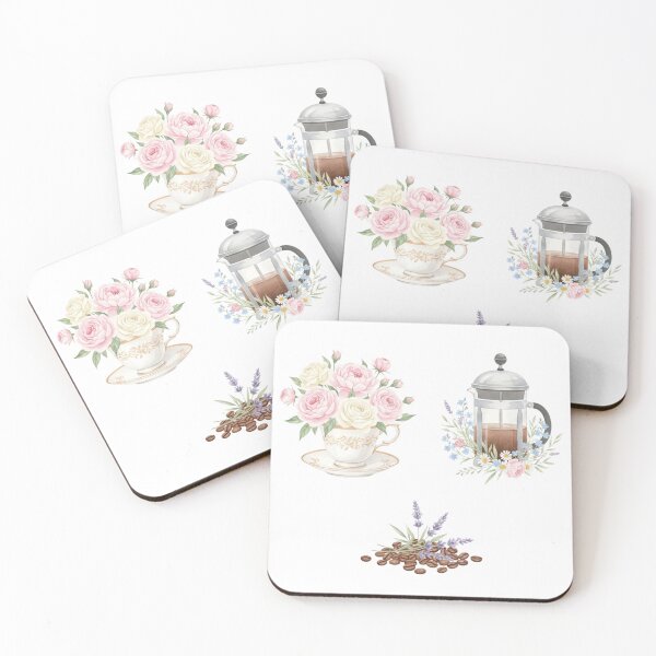 Item preview, Romantic Garden Coffee: Watercolor Floral Teacup and French Press Set designed and sold by NonditStudio.