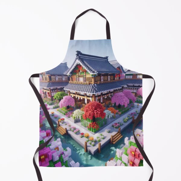 Item preview, Minecraft world, Japanese garden, cherry blossom trees, Japan, gaming, blue sky, pixel art, blocky digital landscape designed and sold by Sugar Wisdom .