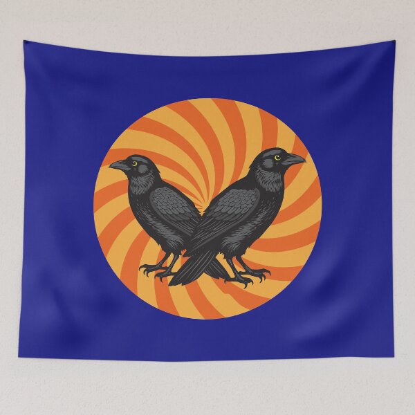 Item preview, Twin Ravens in Psychedelic Spiral – Bold Bird Art for Nature Lovers designed and sold by Analog Aura .