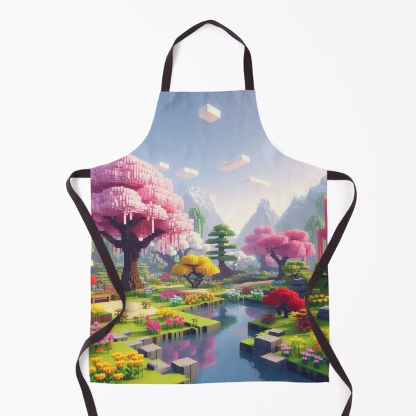 Item preview, Minecraft world, Japanese garden, cherry blossom trees, Japan, gaming, blue sky, pixel art, blocky digital landscape designed and sold by Sugar Wisdom .