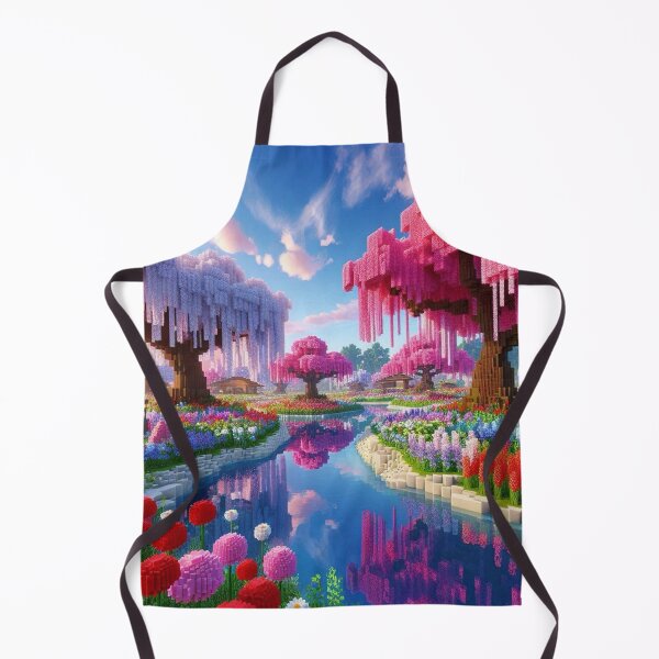 Item preview, Minecraft world, Japanese garden, cherry blossom trees, Japan, gaming, blue sky, pixel art, blocky digital landscape designed and sold by Sugar Wisdom .