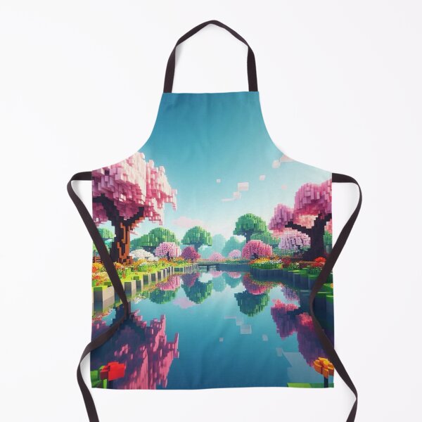 Item preview, Minecraft world, Japanese garden, cherry blossom trees, Japan, gaming, blue sky, pixel art, blocky digital landscape designed and sold by Sugar Wisdom .