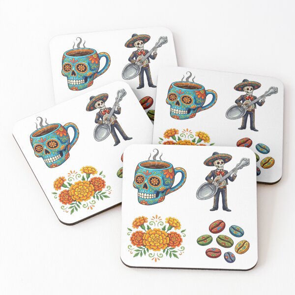 Item preview, Day of the Dead Coffee Celebration: Sugar Skull Mug and Mariachi Skeleton designed and sold by NonditStudio.
