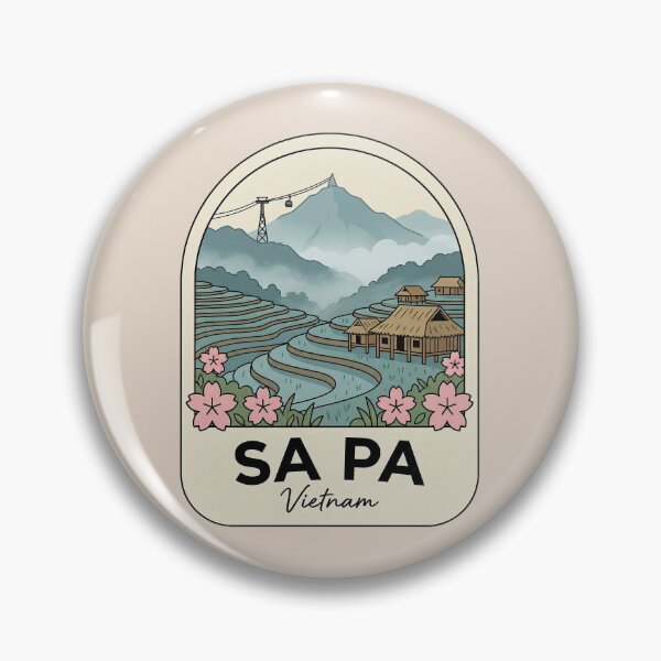 Item preview, Sa Pa Vietnam Travel Badge, Rice Fields Terraces and Fansipan Mountain Cable Car designed and sold by InvestingRoad.
