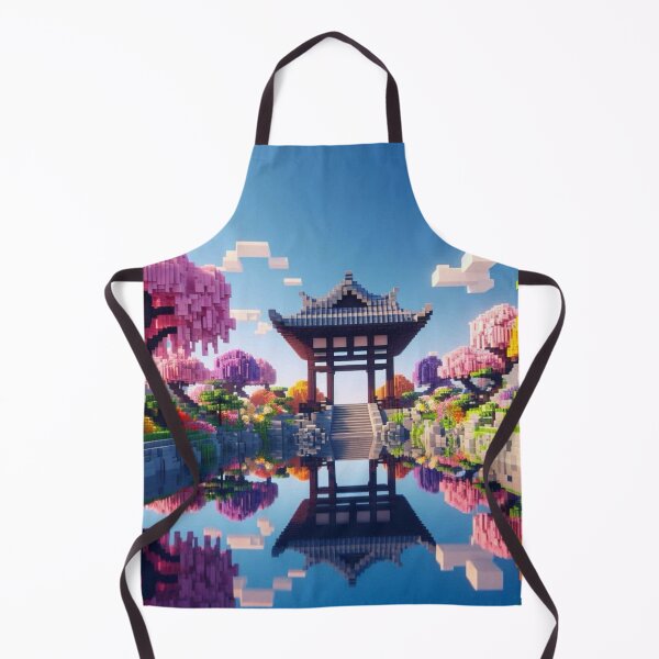 Item preview, Minecraft world, Japanese garden, cherry blossom trees, Japan, gaming, blue sky, pixel art, blocky digital landscape designed and sold by Sugar Wisdom .