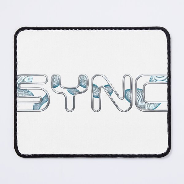 Item preview, Chrome tubular SYNC wordmark with teal concentric ribbon lines designed and sold by Creative88Art.