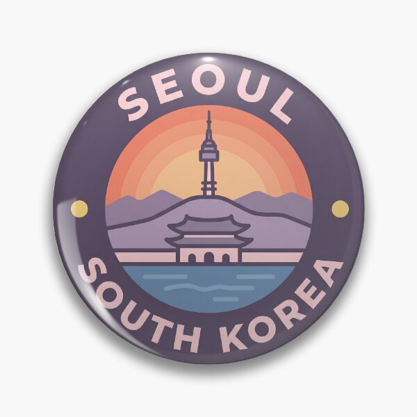 Item preview, Seoul South Korea Travel Badge, N Seoul Tower and Lotte World Tower Skyline with Cherry Blossoms designed and sold by InvestingRoad.
