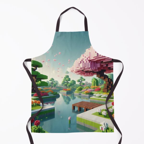 Item preview, Minecraft world, Japanese garden, cherry blossom trees, Japan, gaming, blue sky, pixel art, blocky digital landscape designed and sold by Sugar Wisdom .