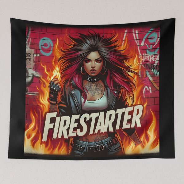 Item preview, Firestarter Rebel Girl with Flaming Hair and Graffiti Vibes. designed and sold by Spark2Seduction.