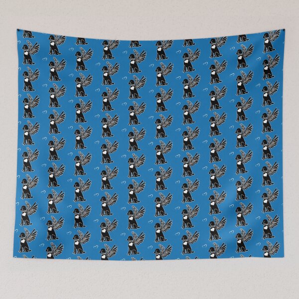 Item preview, Black Dog Angel on Blue Background designed and sold by Digitalmyth's Designs.