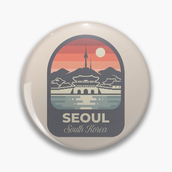Item preview, Seoul South Korea Travel Badge, N Seoul Tower and Lotte World Tower Skyline with Cherry Blossoms designed and sold by InvestingRoad.