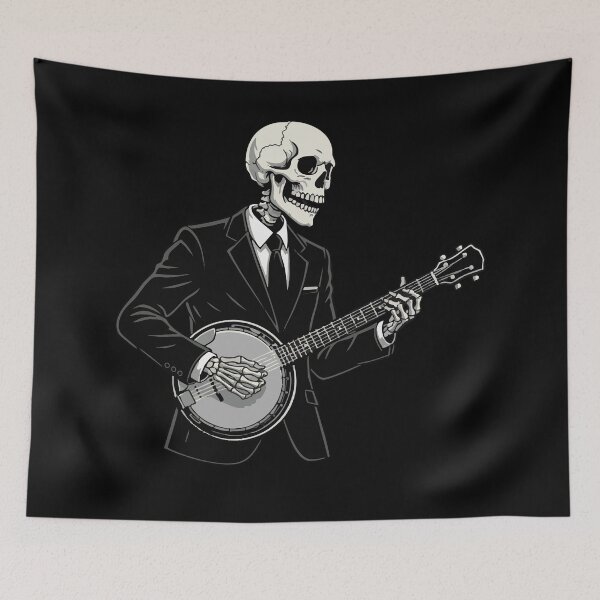 Item preview, Banjo player – skeleton figure in a suit – music motif designed and sold by drizzd.
