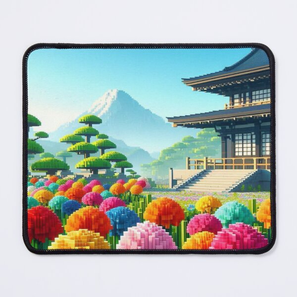 Item preview, Minecraft world, Japanese garden, cherry blossom trees, Japan, gaming, blue sky, pixel art, blocky digital landscape designed and sold by Sugar Wisdom .