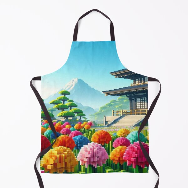 Item preview, Minecraft world, Japanese garden, cherry blossom trees, Japan, gaming, blue sky, pixel art, blocky digital landscape designed and sold by Sugar Wisdom .