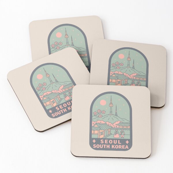 Item preview, Seoul South Korea Travel Badge, N Seoul Tower and Lotte World Tower Skyline with Cherry Blossoms designed and sold by InvestingRoad.