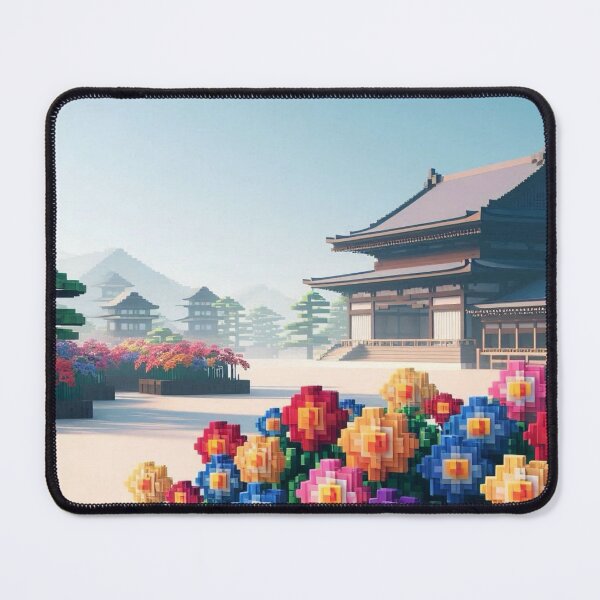 Item preview, Minecraft world, Japanese garden, cherry blossom trees, Japan, gaming, blue sky, pixel art, blocky digital landscape designed and sold by Sugar Wisdom .
