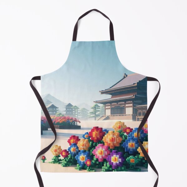 Item preview, Minecraft world, Japanese garden, cherry blossom trees, Japan, gaming, blue sky, pixel art, blocky digital landscape designed and sold by Sugar Wisdom .