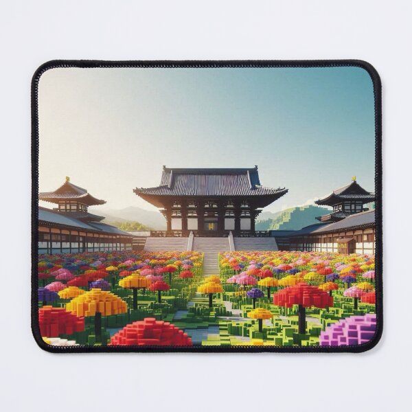 Item preview, Minecraft world, Japanese garden, cherry blossom trees, Japan, gaming, blue sky, pixel art, blocky digital landscape designed and sold by Sugar Wisdom .