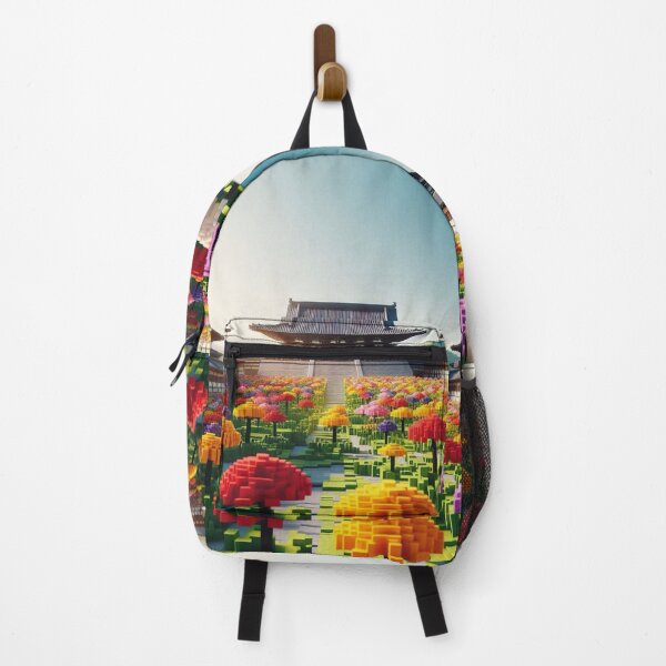 Item preview, Minecraft world, Japanese garden, cherry blossom trees, Japan, gaming, blue sky, pixel art, blocky digital landscape designed and sold by Sugar Wisdom .